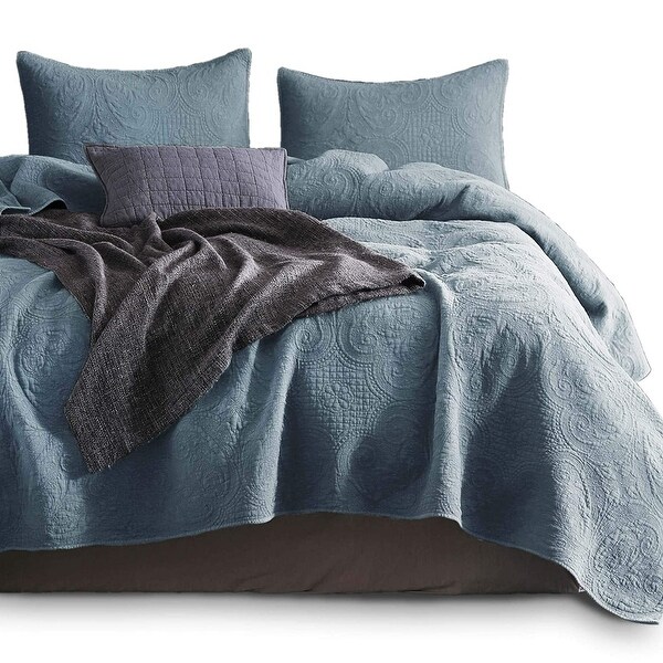 KASENTEX Stone Washed Quilt Set 100-percent Cotton Floral Embroidery