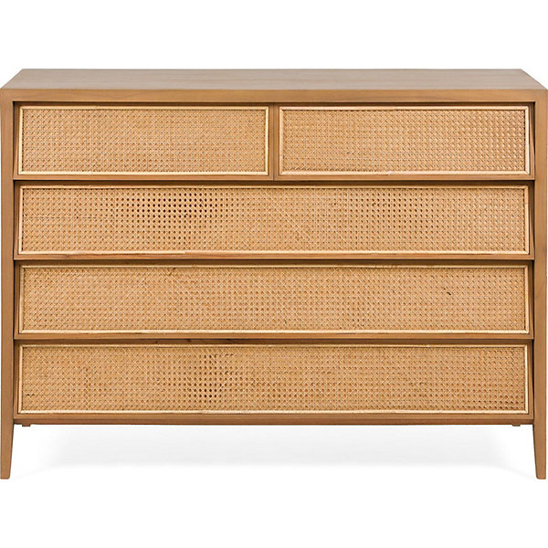 Chiffonnier élégant en bois de cèdre et rotin 125 x 45 x 90 cm Nuance bois naturel et rotin tressé