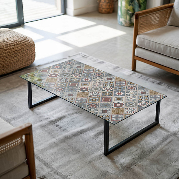 Dessus de table en verre trempé Wallfluent 140x70 cm Motif mosaïque avec ornements