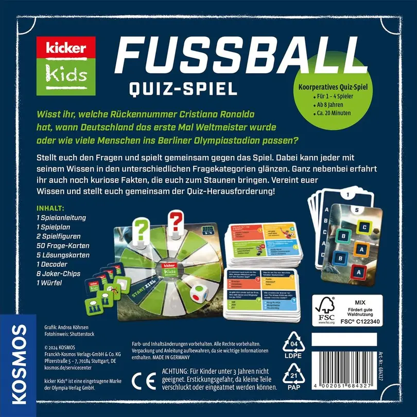 Quizspiel Set bestehend aus verschiedenen Artikeln Kicker Kids