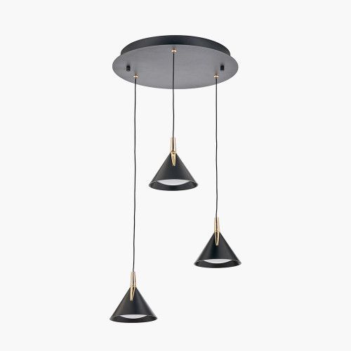 Ruma Matt Black and Gold Multi Drop LED Pendant Ceiling Light