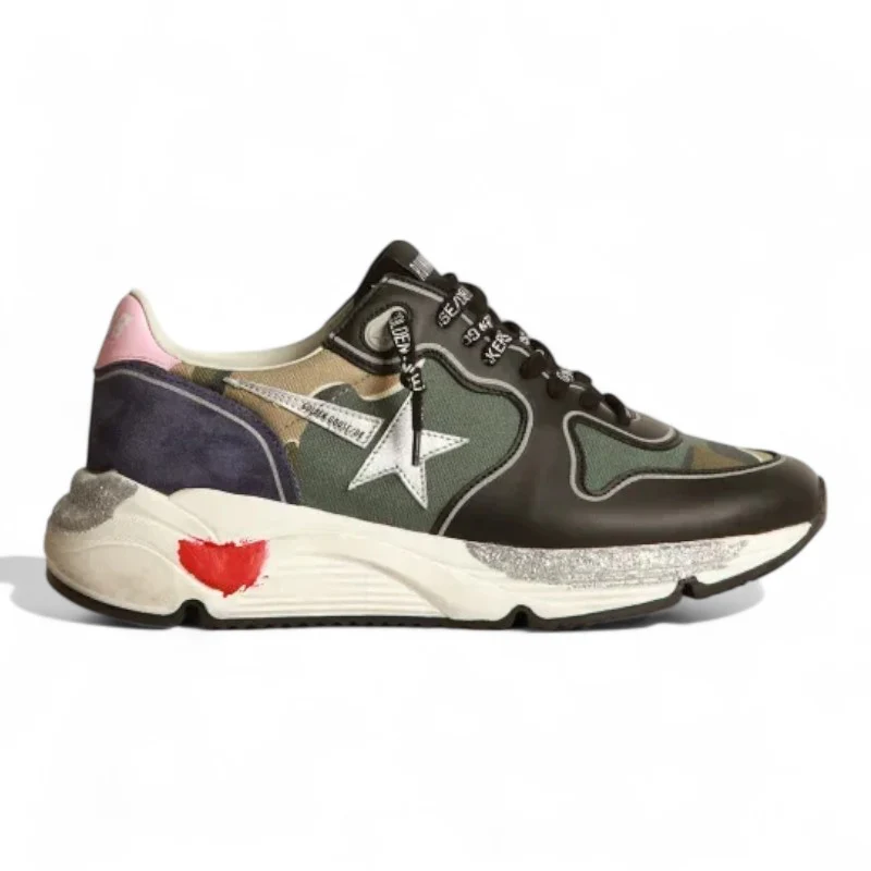 Running Sole sneakers in camouflage canvas with silver laminated leather star and baby-pink leather