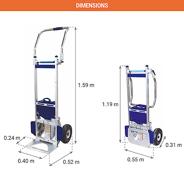 Diable électrique escalier pliable - Pelle 400x240mm - Charge 200kg - DMEG200