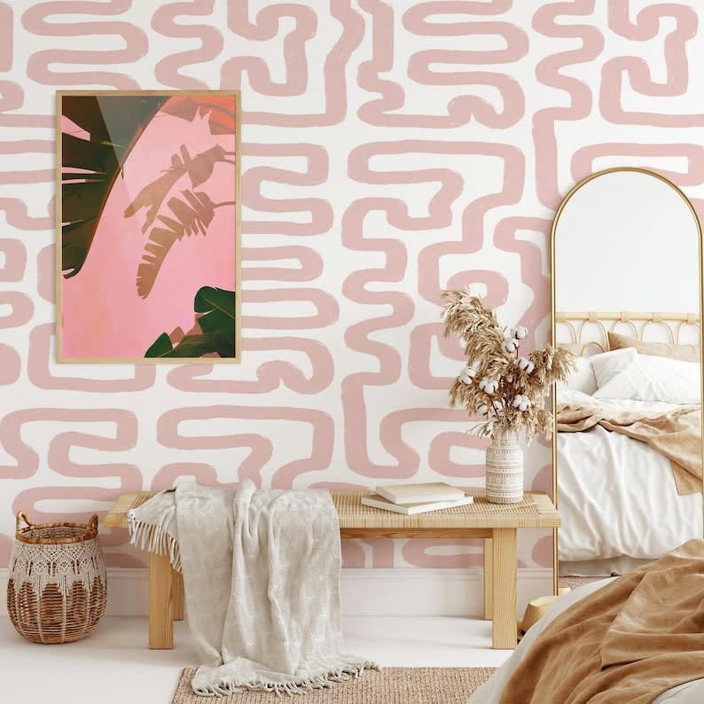 MODERNE - Papier Peint Abstrait Rose et Blanc 250x200 cm