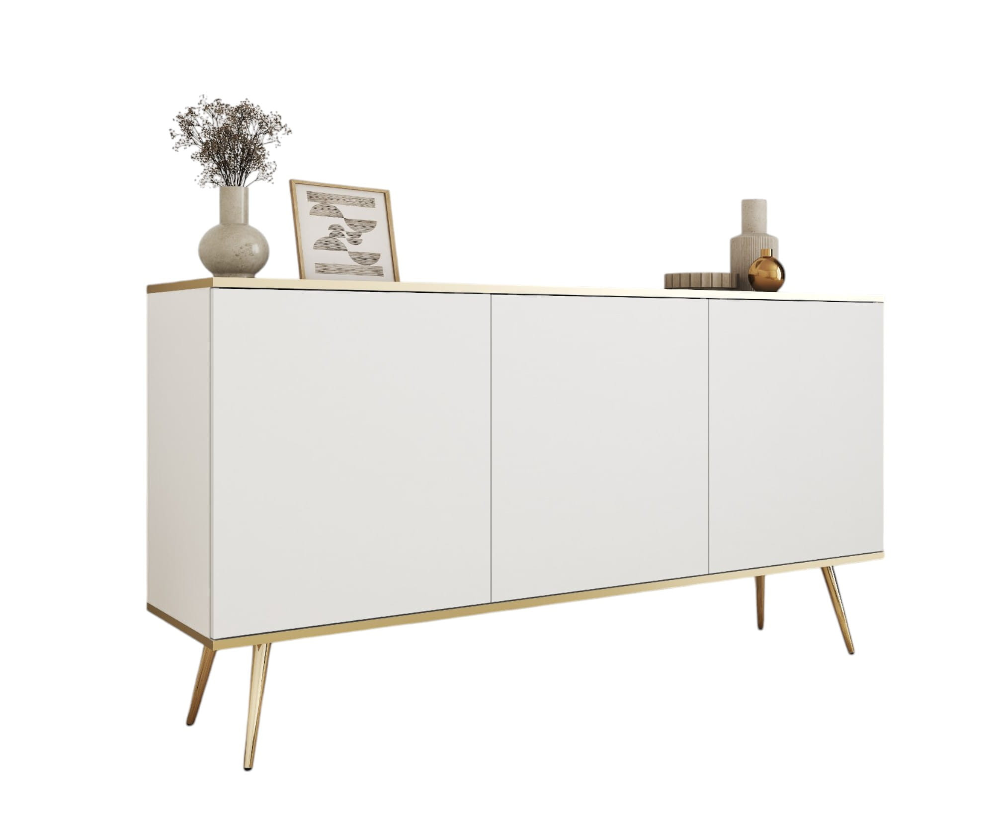 Elegancka komoda do sypialni na wysokich nóżkach POLO BIAŁY ZŁOTY