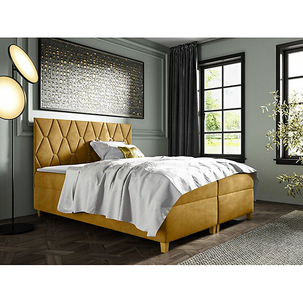 Lit continental Baltimore 176, Double, Jaune, Tissu, Disponible