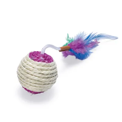 Karlie Sisal Play Ball & Scratching Ball with Feather and Rattle