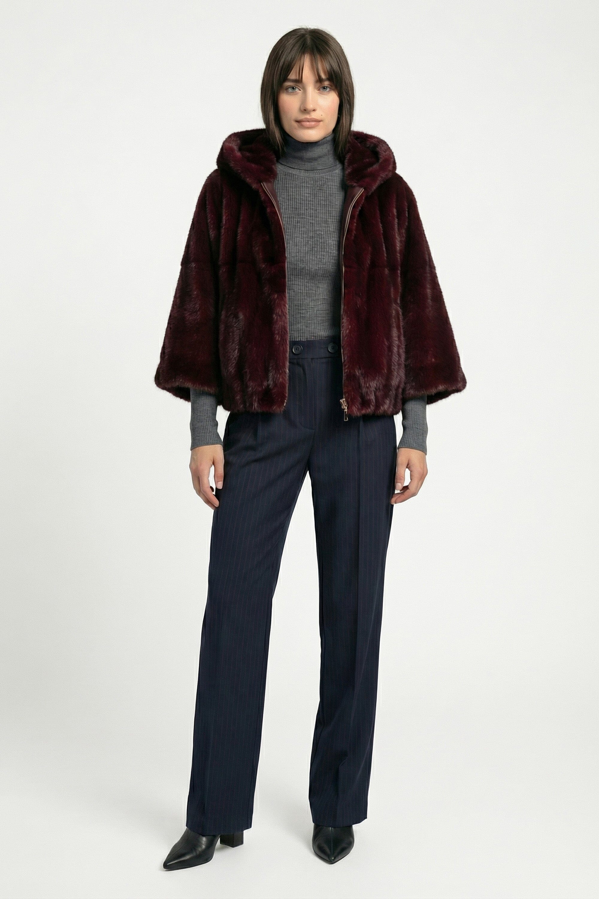 PONCHO FAUX FUR - MARINA - LIE DE VIN