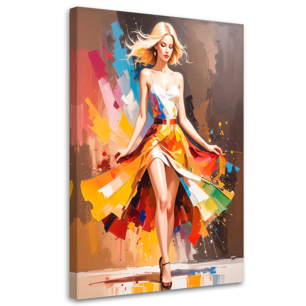Feeby Obraz do salonu sypialni, Kobieta w kolorowej sukience 40x60