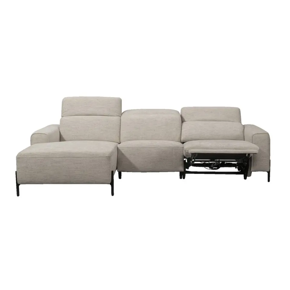 Hoekbank Dave links - elektrisch verstelbaar - stof Pure - lichtgrijs