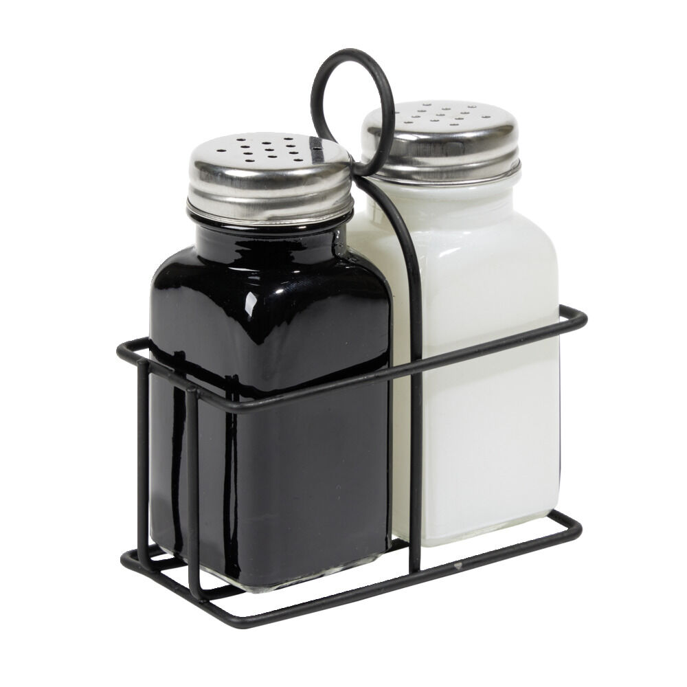 Salière et poivrière en verre et fer 9,5x5xH12cm