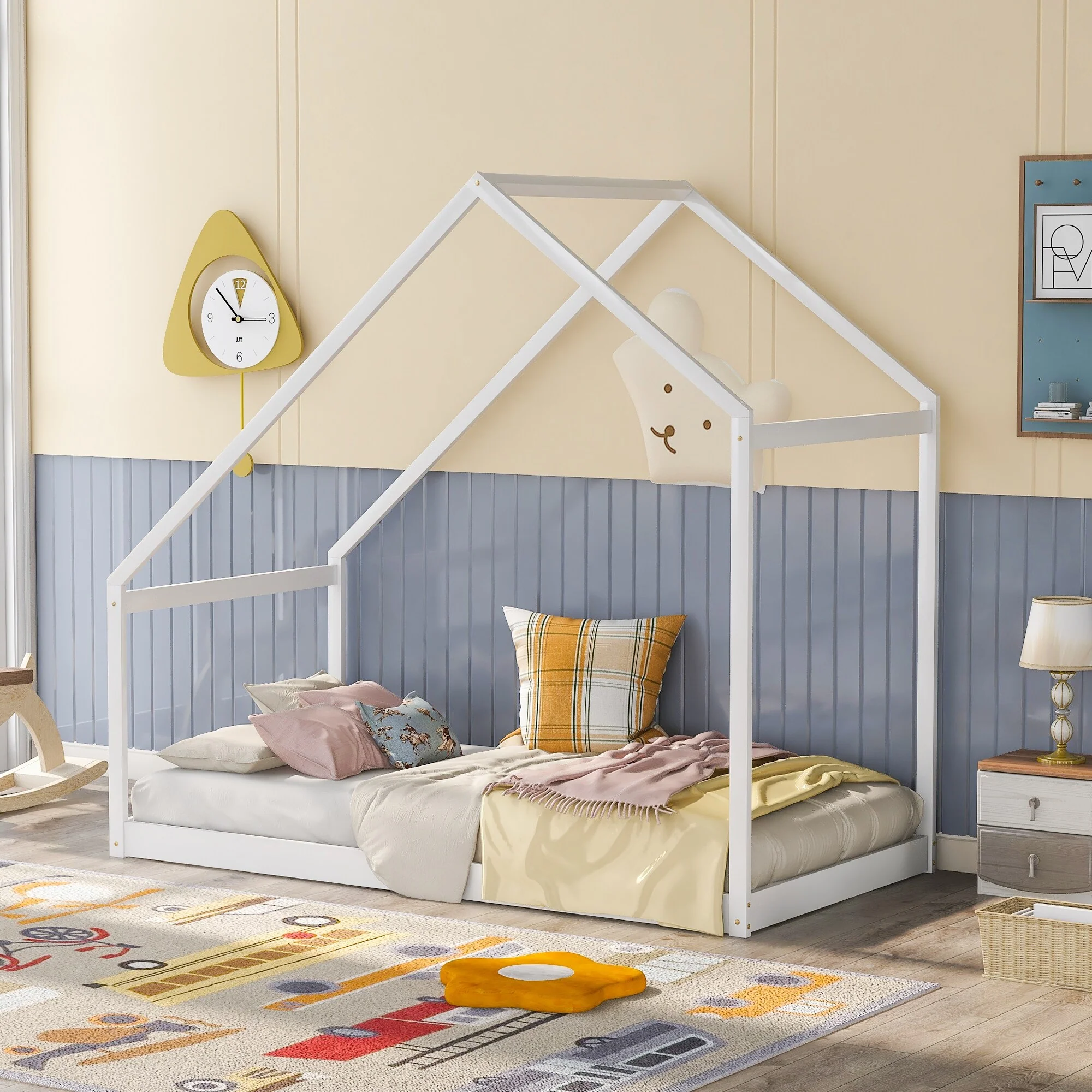 Twin Size Twin Wooden House Bed with Roof, Perfect for Kids' Rooms