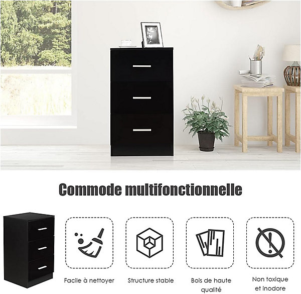 Lot de 2 Caisson de Bureau avec 3 Tiroirs Classeur de Dossiers Durable et Multifonctionnel