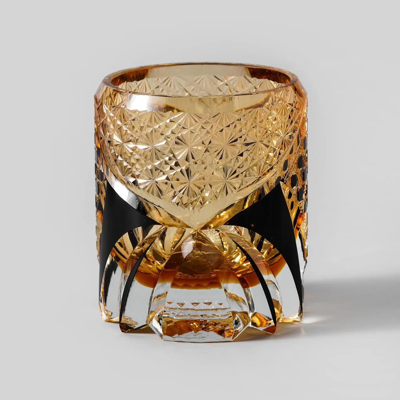 Old-Fashioned Japanese Crystal Whiskey Glass, Luxury Amber Black Rocks Glass, Home Bar Bourbon Gift for Him, Home Barware with Gift Box