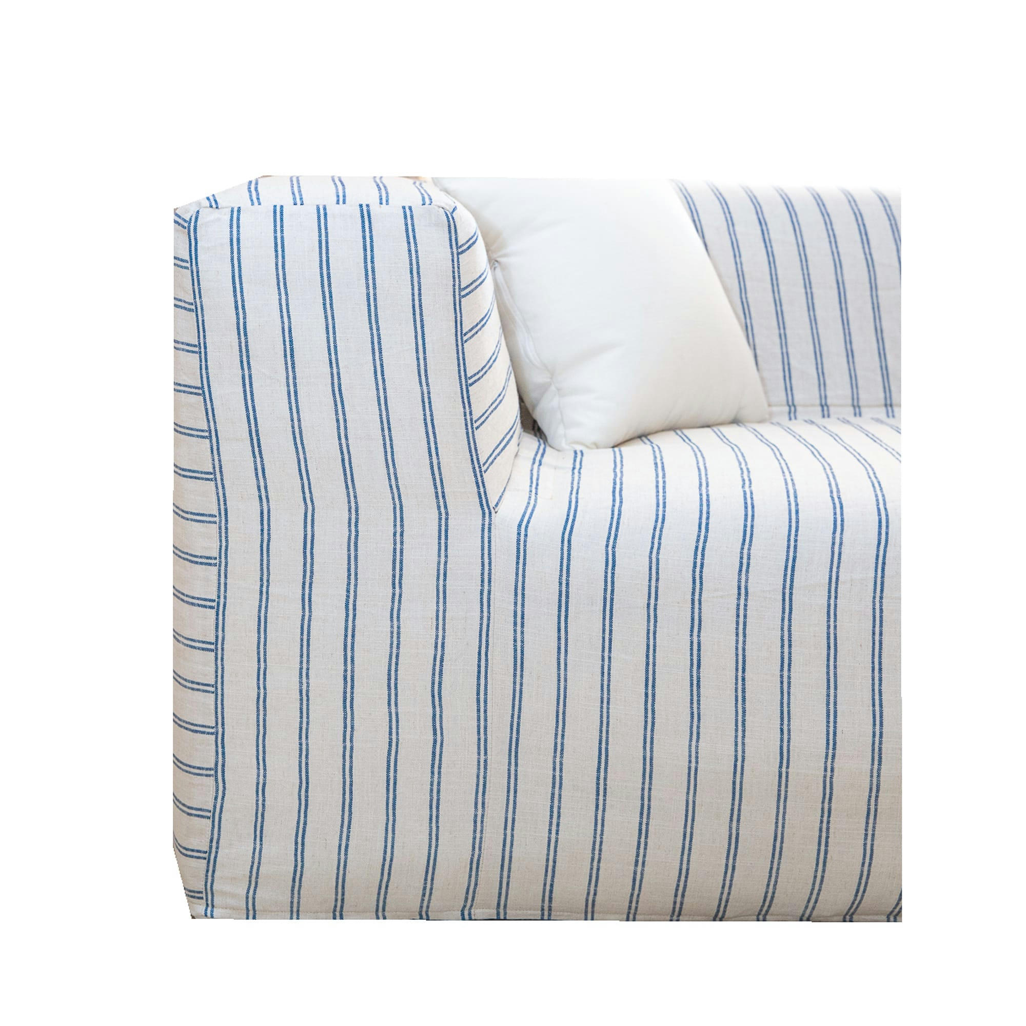 - Chauffeuse pour canapé modulable - Lin naurel rayé bleu