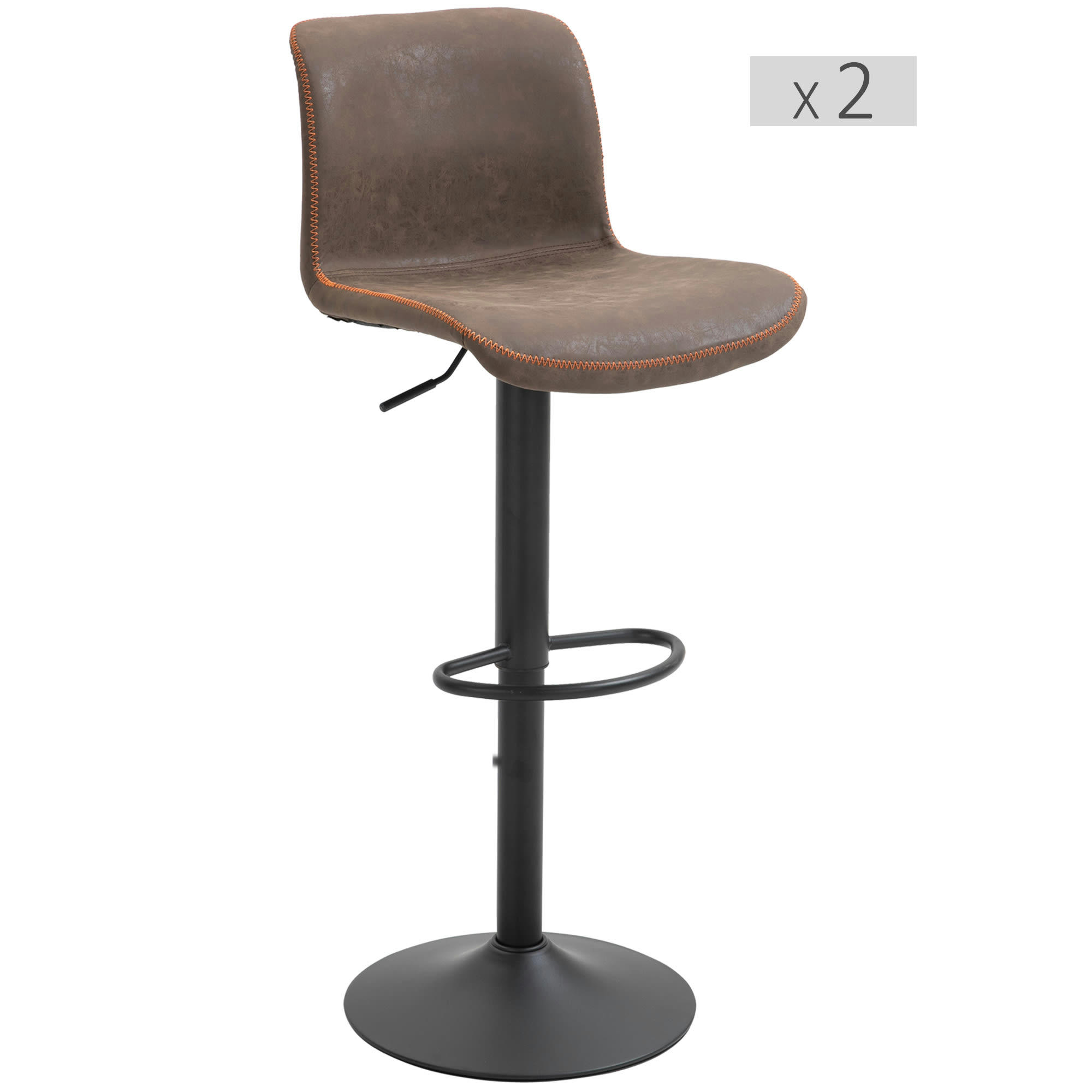 - Lot de 2 tabourets de bar Vintage réglable pivotant repose-pied marron