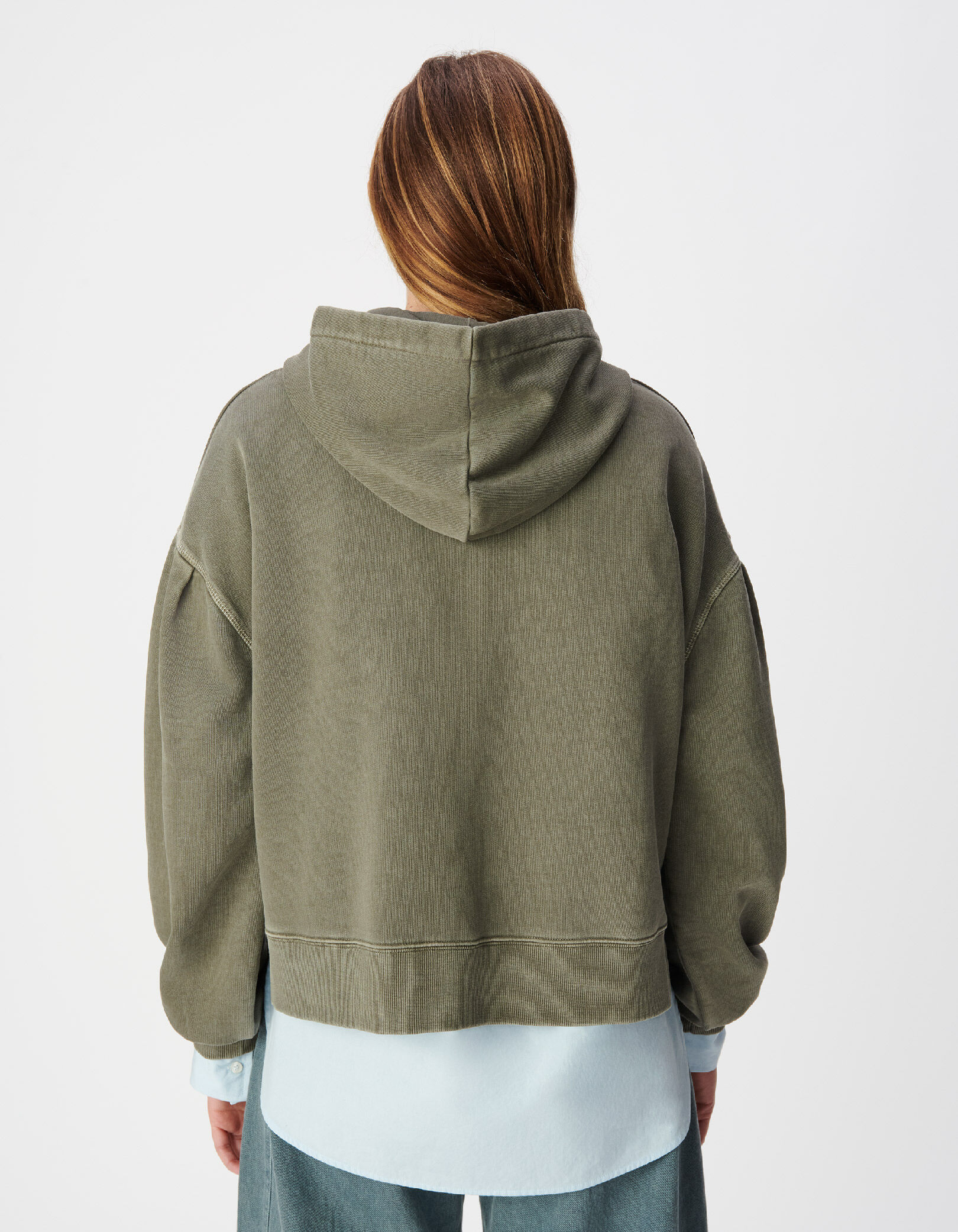 Sweat à capuche kaki coton bio message brodé Femme