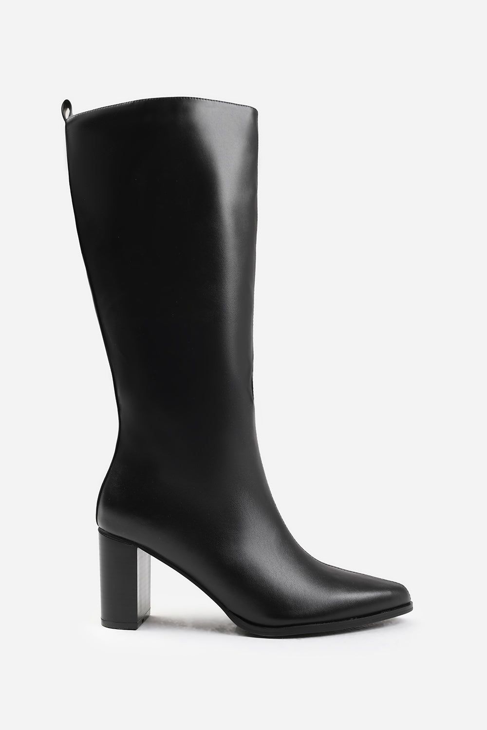 Where's That From Veda' Faux Leather Pointed Toe Knee High Block Boots
