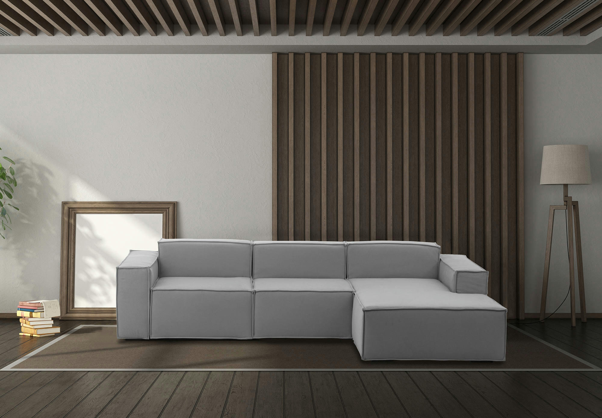 DDZEK - Canapé d'angle 3 places en tissu gris