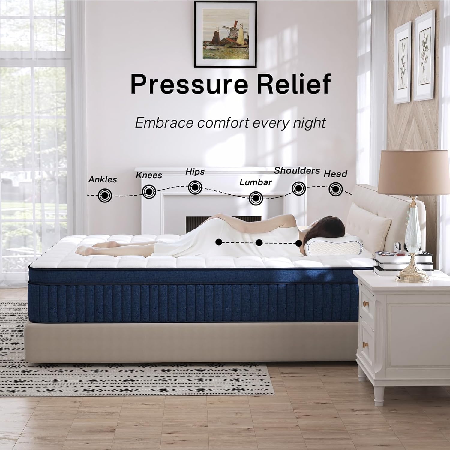 California King Mattress, 14 Inch Cal King Size Mattress in a Box, Medium Firm Pocket Spring and Gel Memory Foam for Superior Comfort, Pressure Relief, Strong Edge Support