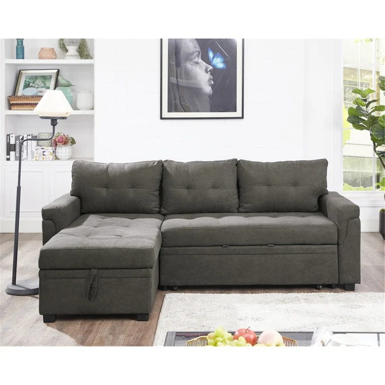 Convertible Reversible Sectional Sofa with Pull-Out Sleeper Bed, Hidden Storage Chaise, and Durable Legs