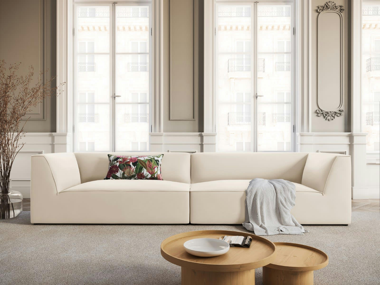 CHARLES - Canapé 4 places en Velours Beige