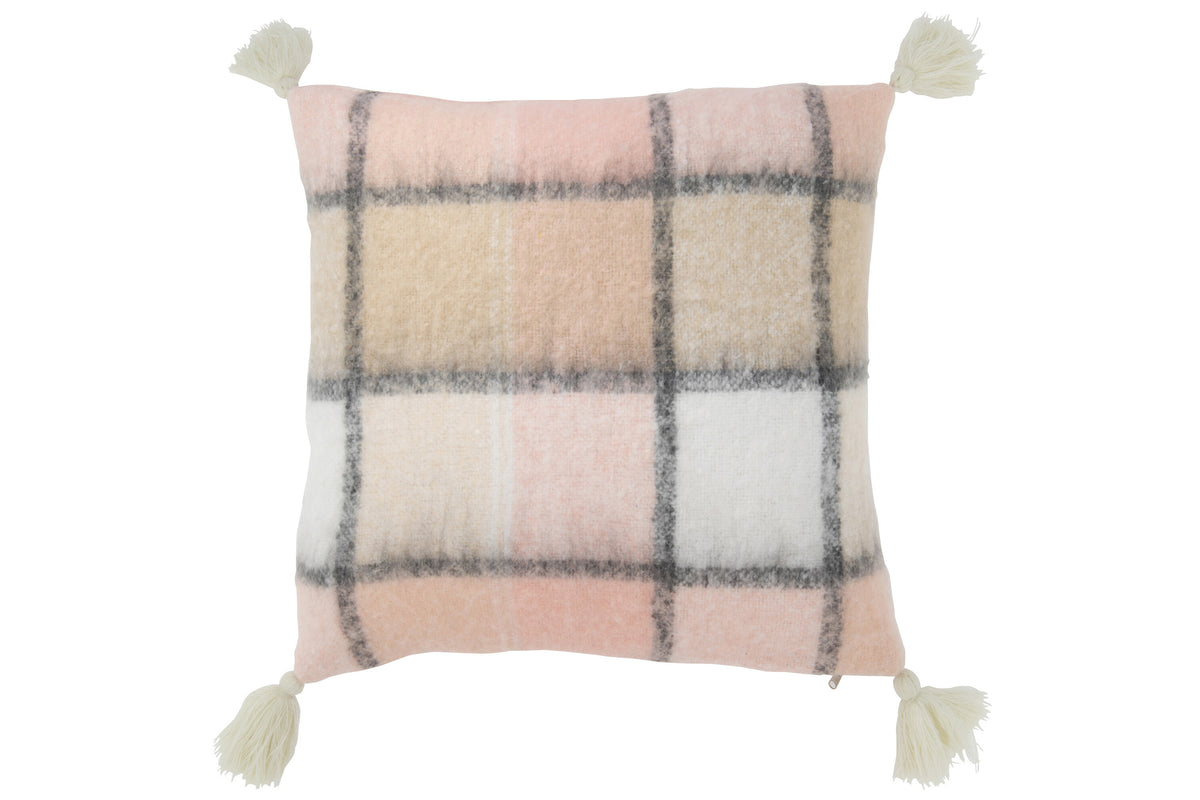 J-Line kussen Geruit - polyester - beige/roze