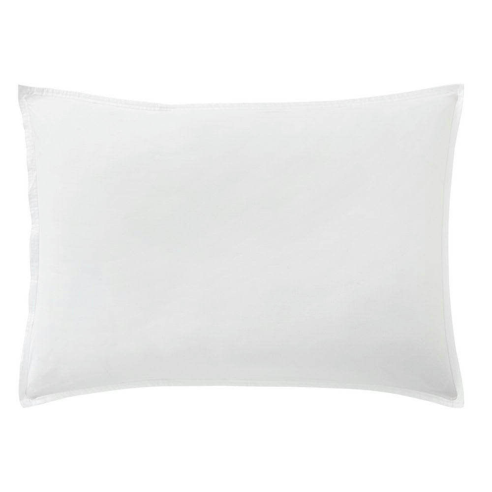 - Taie d'oreiller percale de coton lavé blanc 50x70 cm