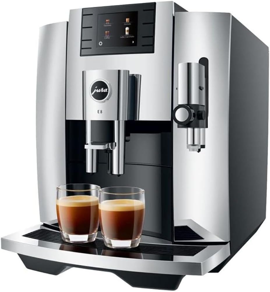Jura E8 Automatic Coffee Machine with 17 Programmed Specialties, 2.8-Inch Display, and Professional Aroma Grinder (Chrome, Renewed)