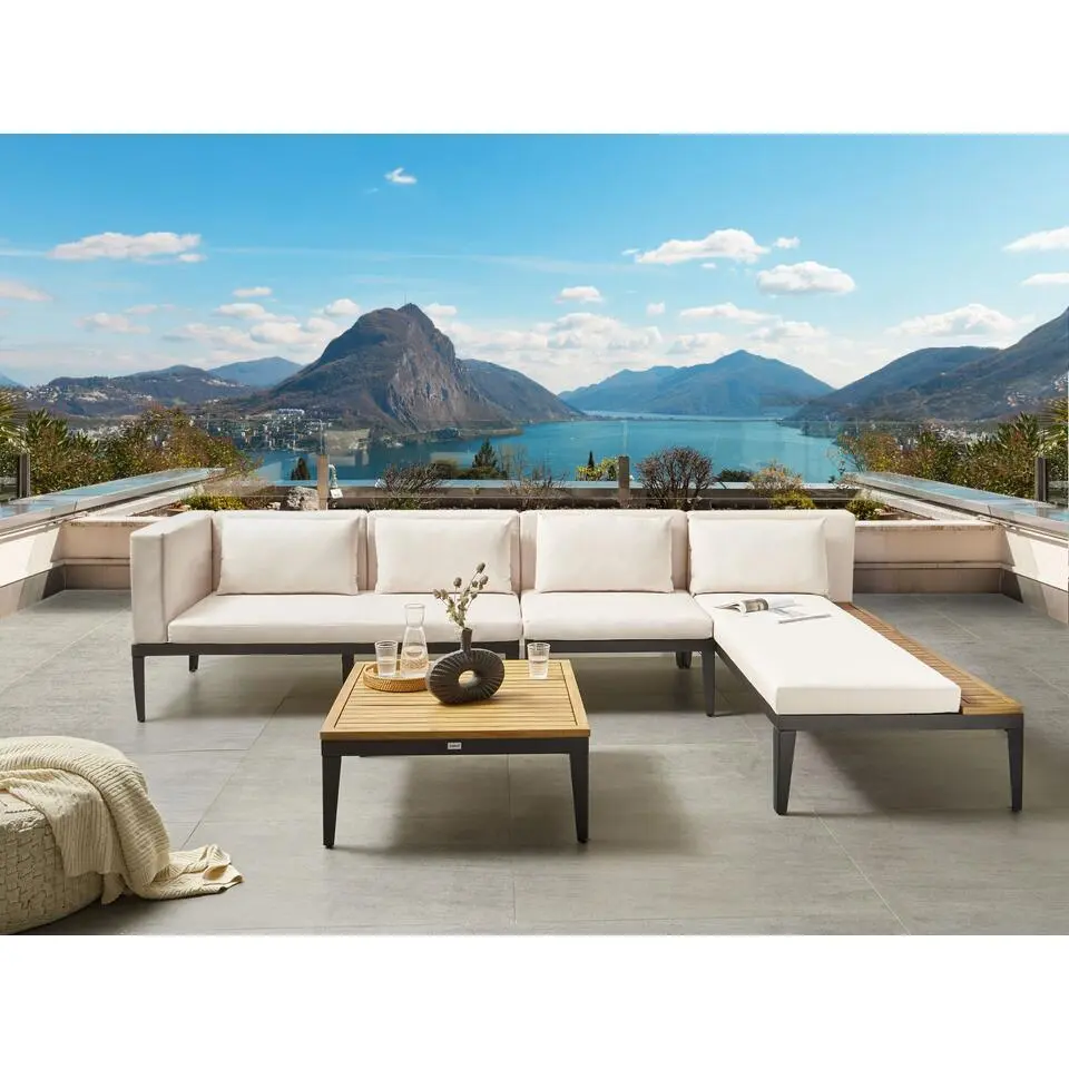 BRACCIANO - Loungeset 4-zits - Lichtbeige - Links - Acaciahout