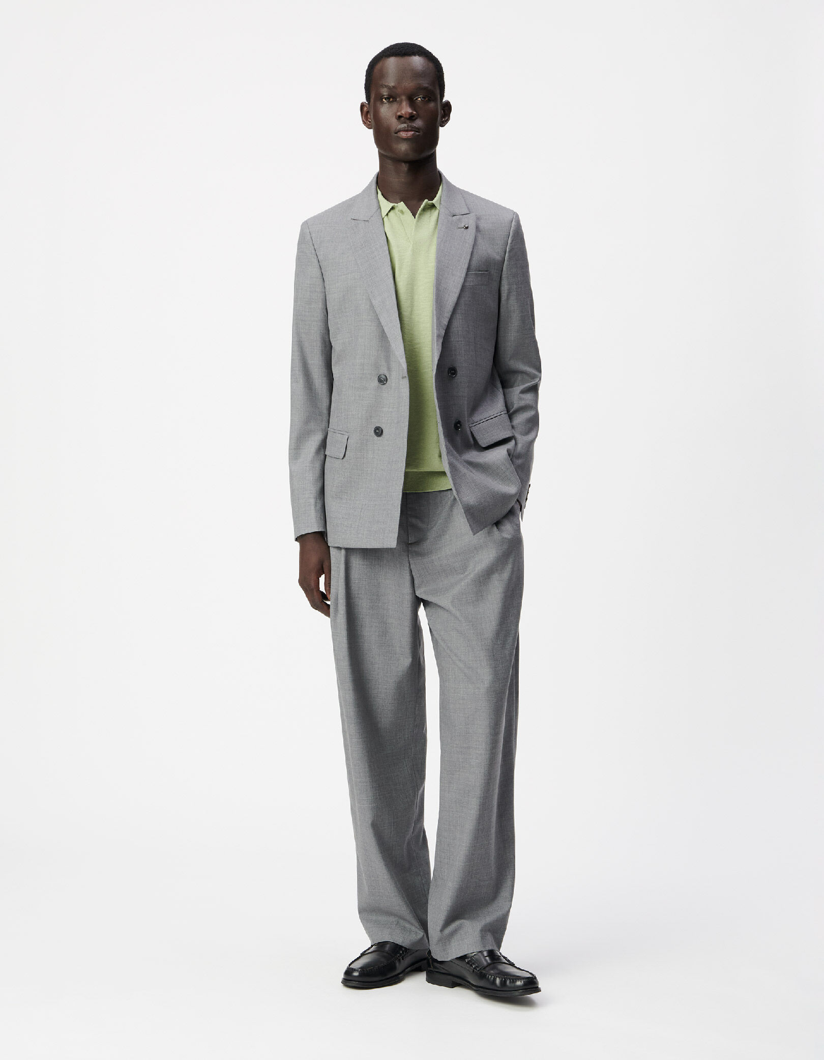 Pantalon de costume gris avec plis Homme