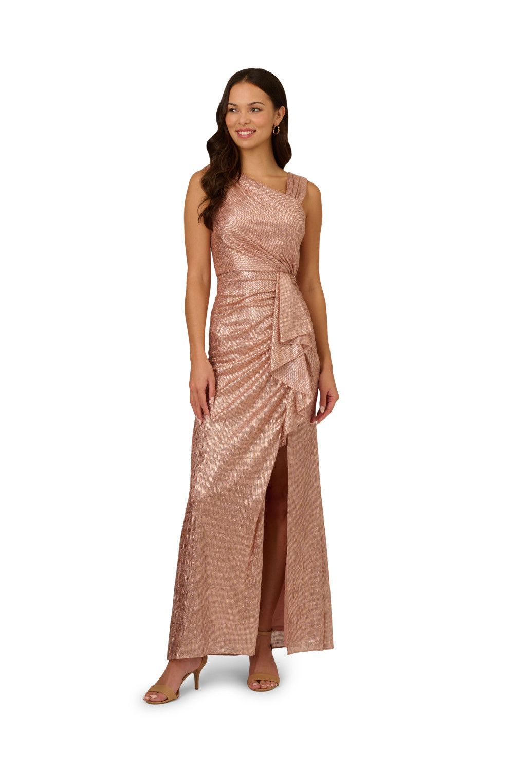 Adrianna Papell Metallic Foil Long Dress