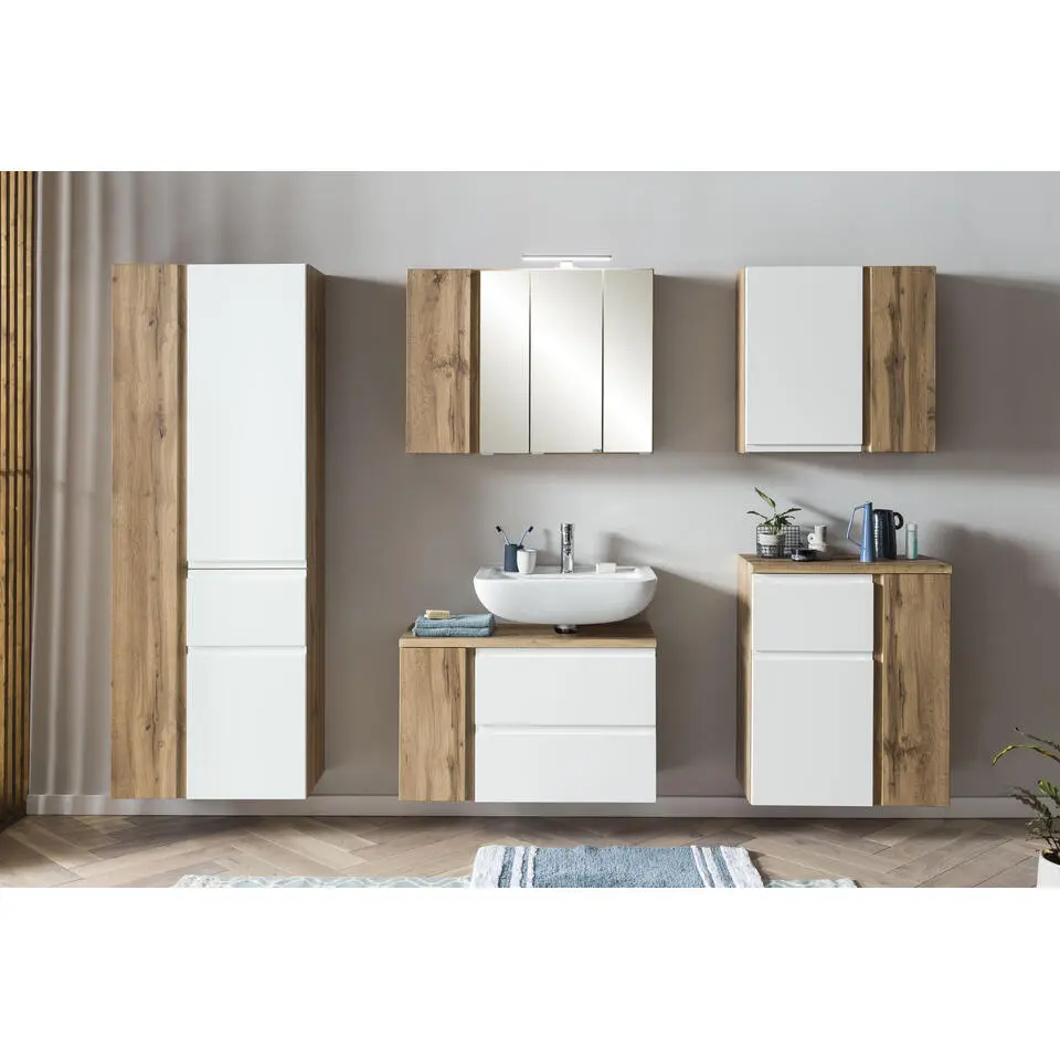 Wastafelkast Varese - 85 x 47 x 56 cm - Wotan Oak / White