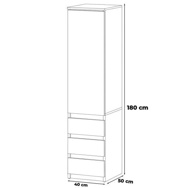 Szafa drewniana garderoba 3 szuflady wąska 40cm dąb sonoma