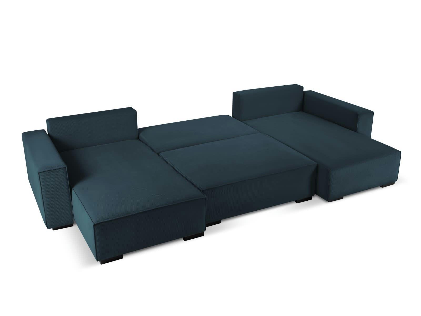 EVELINE - Canapé angle convert. réversible 6 places en velours côtelé bleu foncé