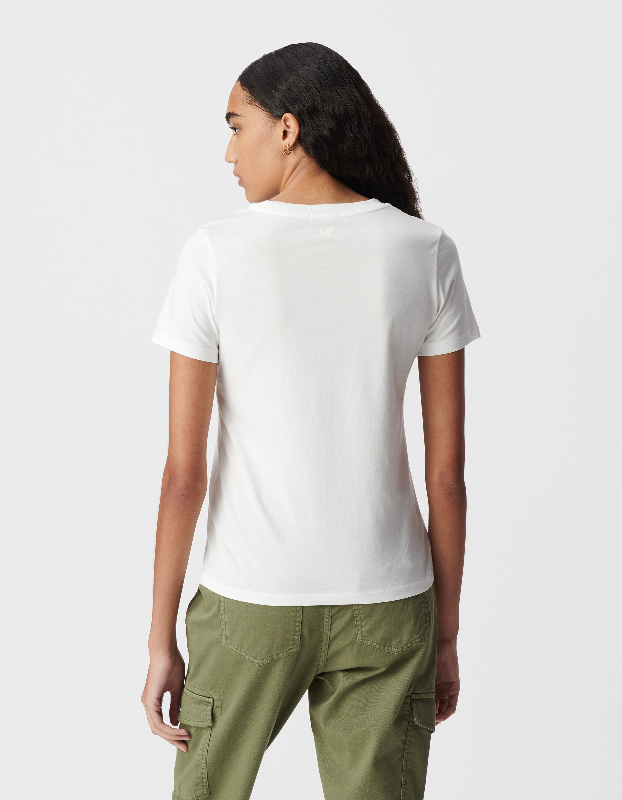 Tee-shirt col rond blanc broderie chevrons dos Femme