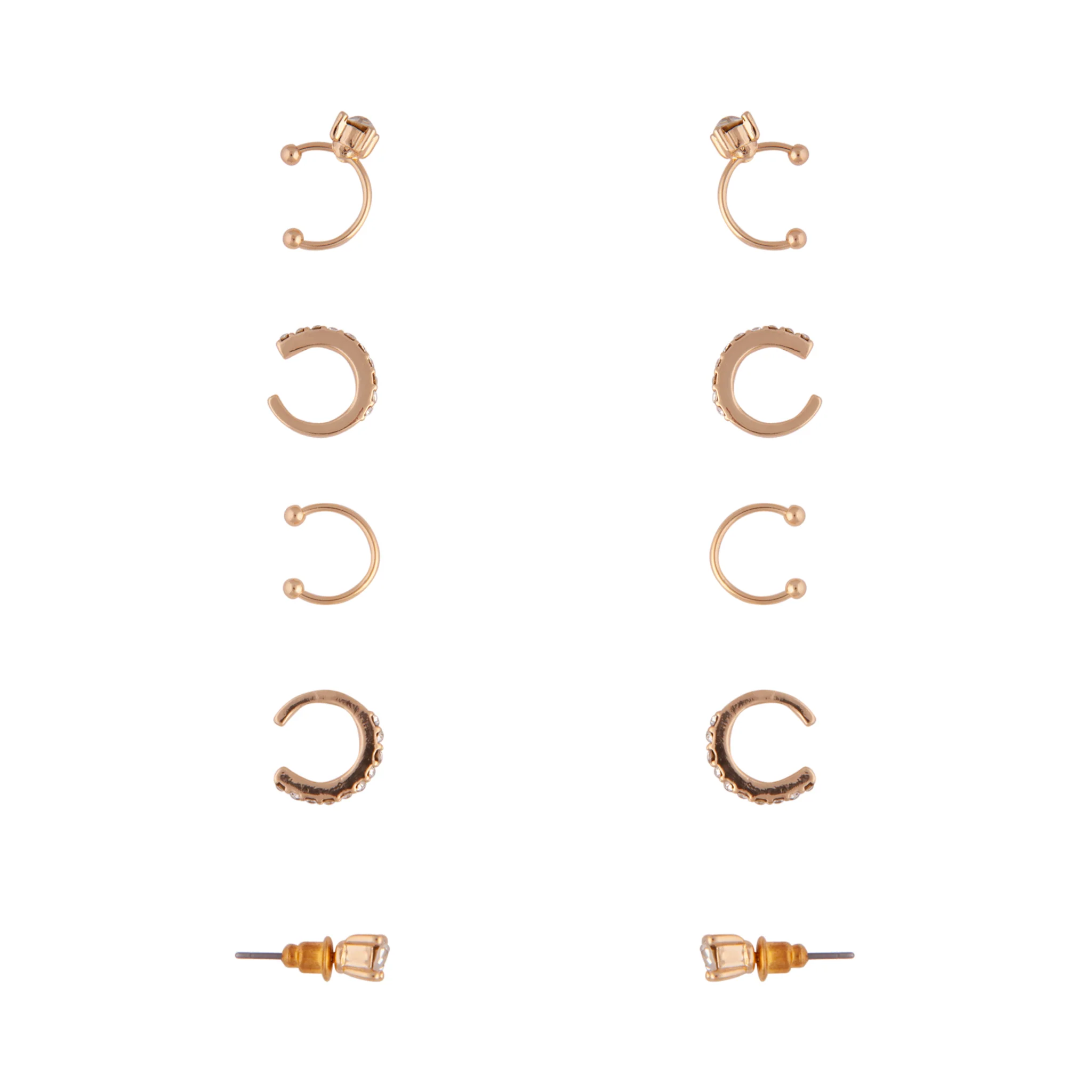 Gold Diamante Cuff Earrings 5-Pack