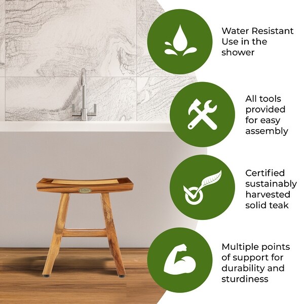 EcoDecors Satori Natural Teak Wood Shower Shaving Footrest Stool 14-inches Wide x 15-inches High