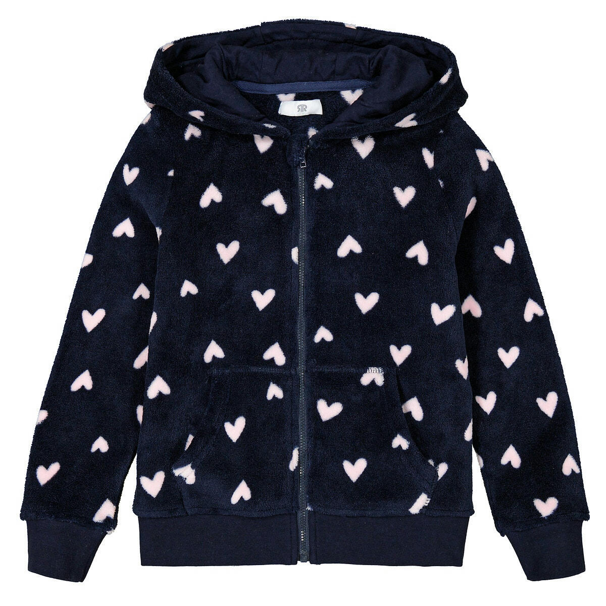 Veste d'intérieur à capuche, polaire, motif coeurs