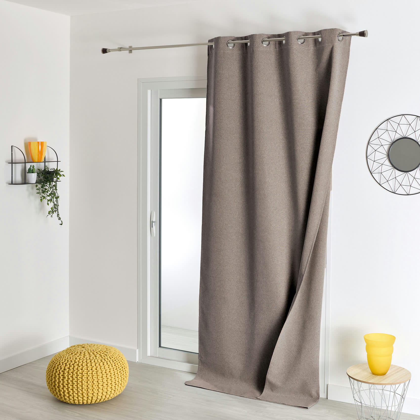 - Rideau d'ameublement occultant double face polyester taupe 135x260 cm