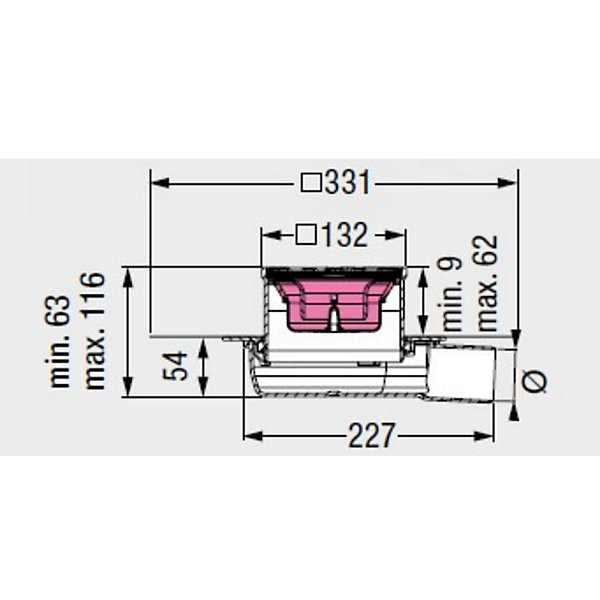 Bonde de douche sortie horizontale ultra plat 54 KESSEL avec grille et membrane d'étancheité