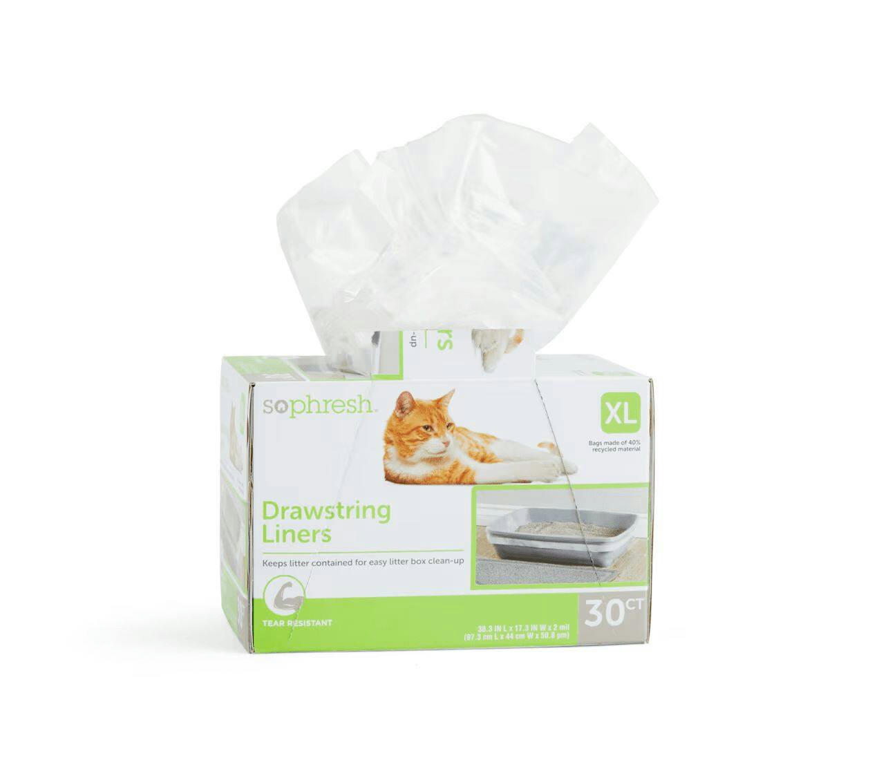 So Phresh Drawstring Cat Litter Box Liners, Large, 40-ct