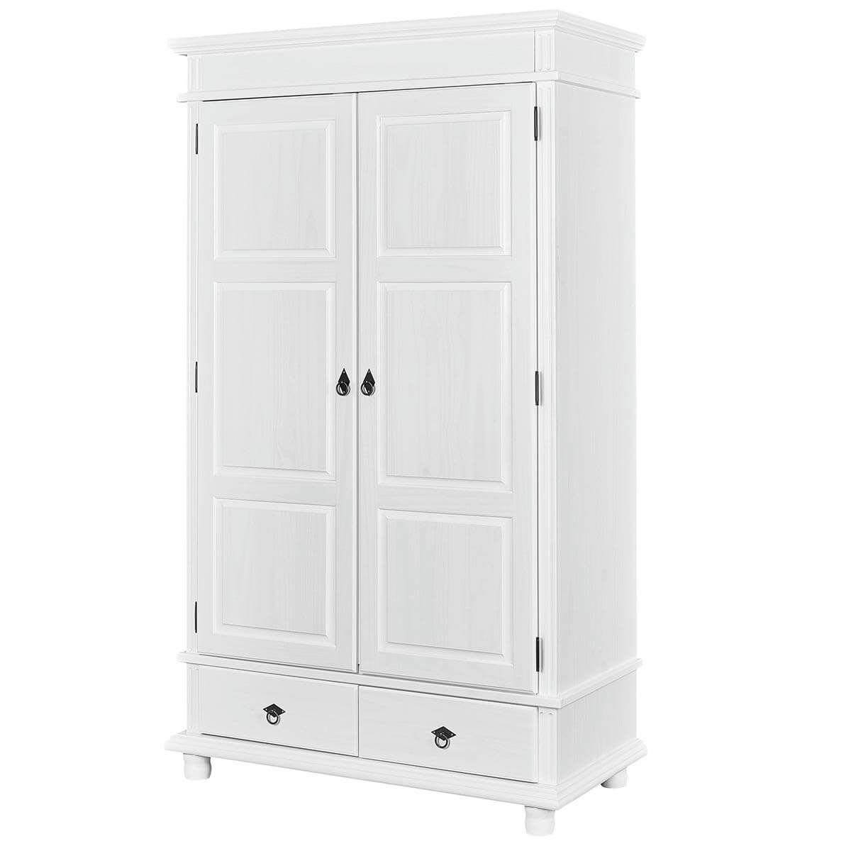 TRISTAN - Armoire  2 portes 2 tiroirs bois massif vernis blanc