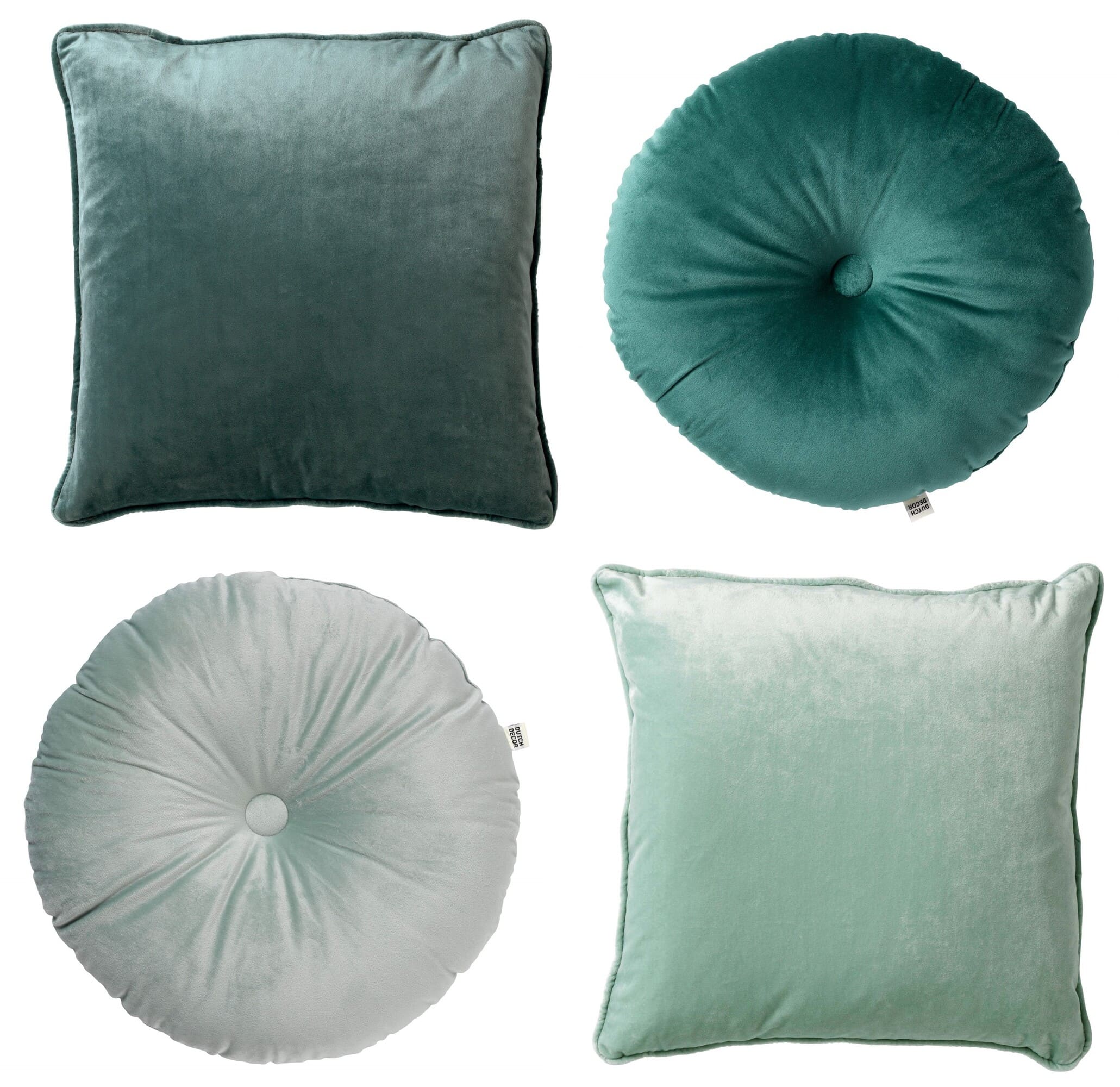 KUSSENSET - 4-delig - Velvet Shapes - 45x45 cm en Ø38 cm - inclusief binnenkussens - groen