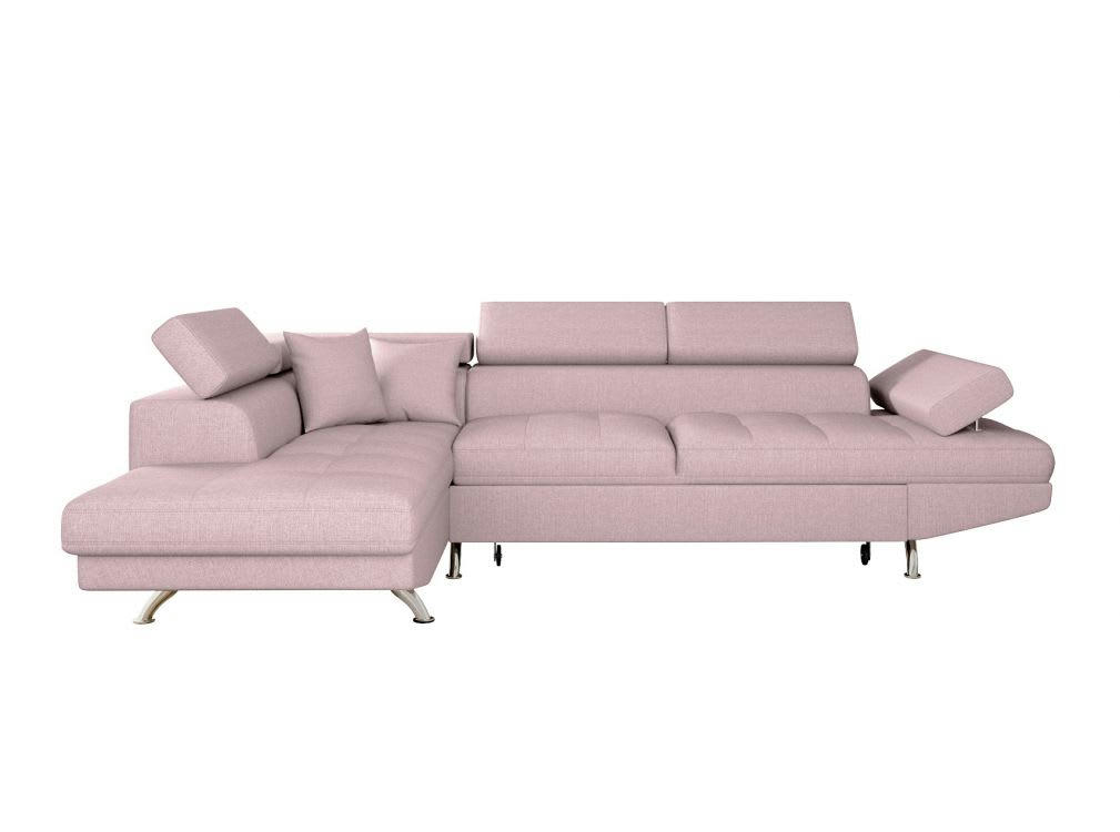 RIO - Canapé angle gauche convertible avec coffre en tissu - Vieux rose