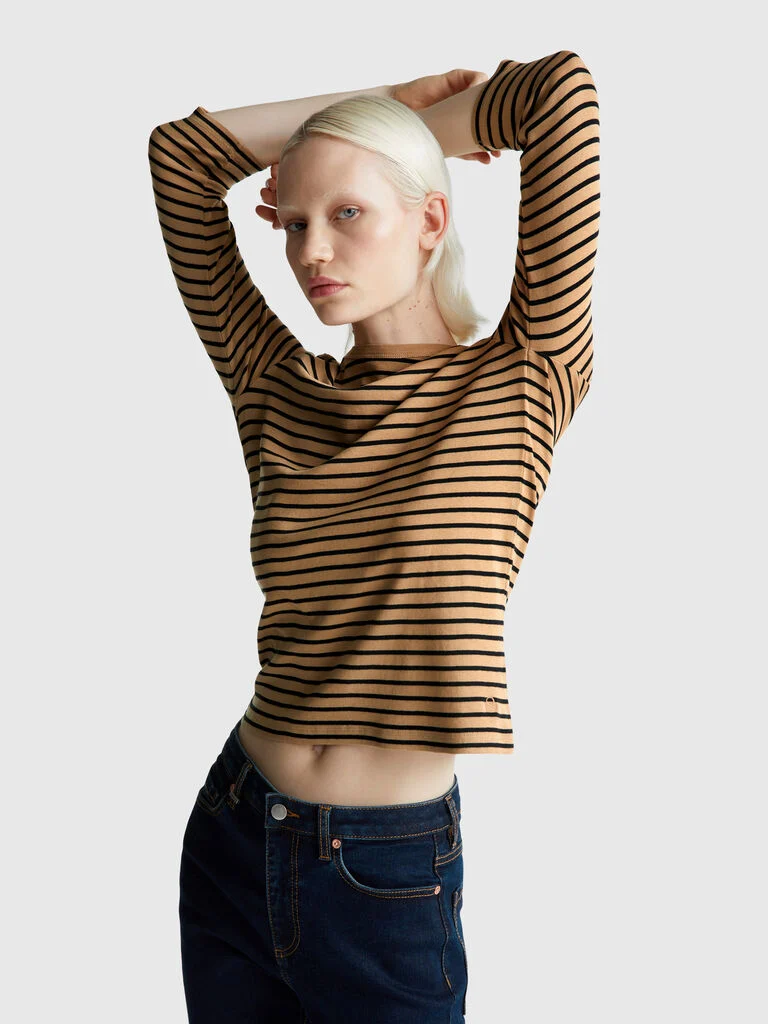 Striped 3/4 sleeve t-shirt in pure cotton
