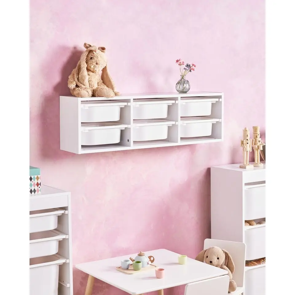 TOBIN - Wandplank met 6 dozen - Wit - Vezelplaat