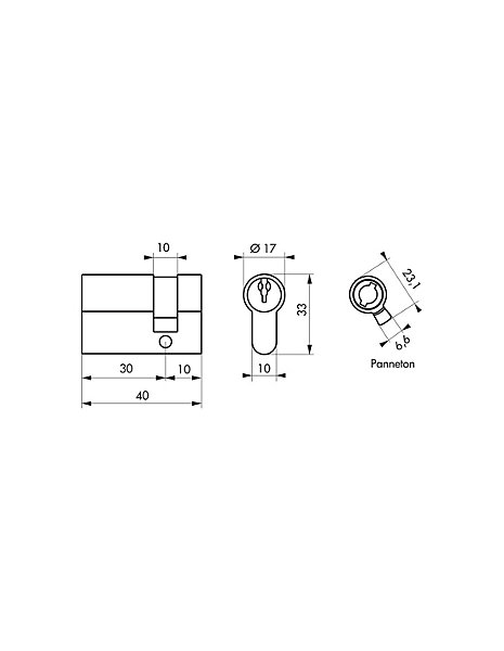 Demi-cylindre de serrure Ecopro, 30x10mm, anti-arrachement, 3 clés, nickel - SP