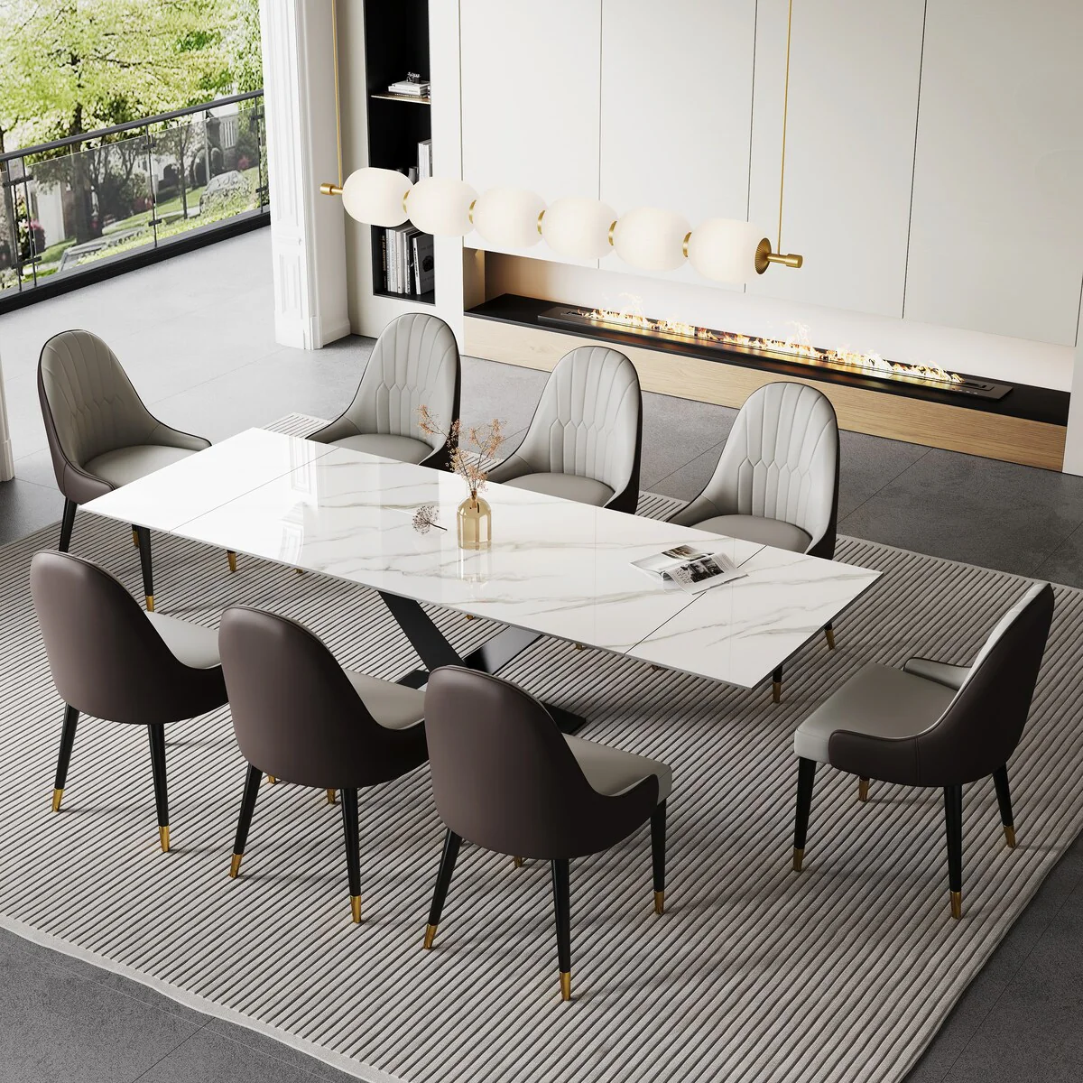 9 - Piece 94.48'' Extendable Sintered Stone Dining Table with 8 Chairs Dining Set