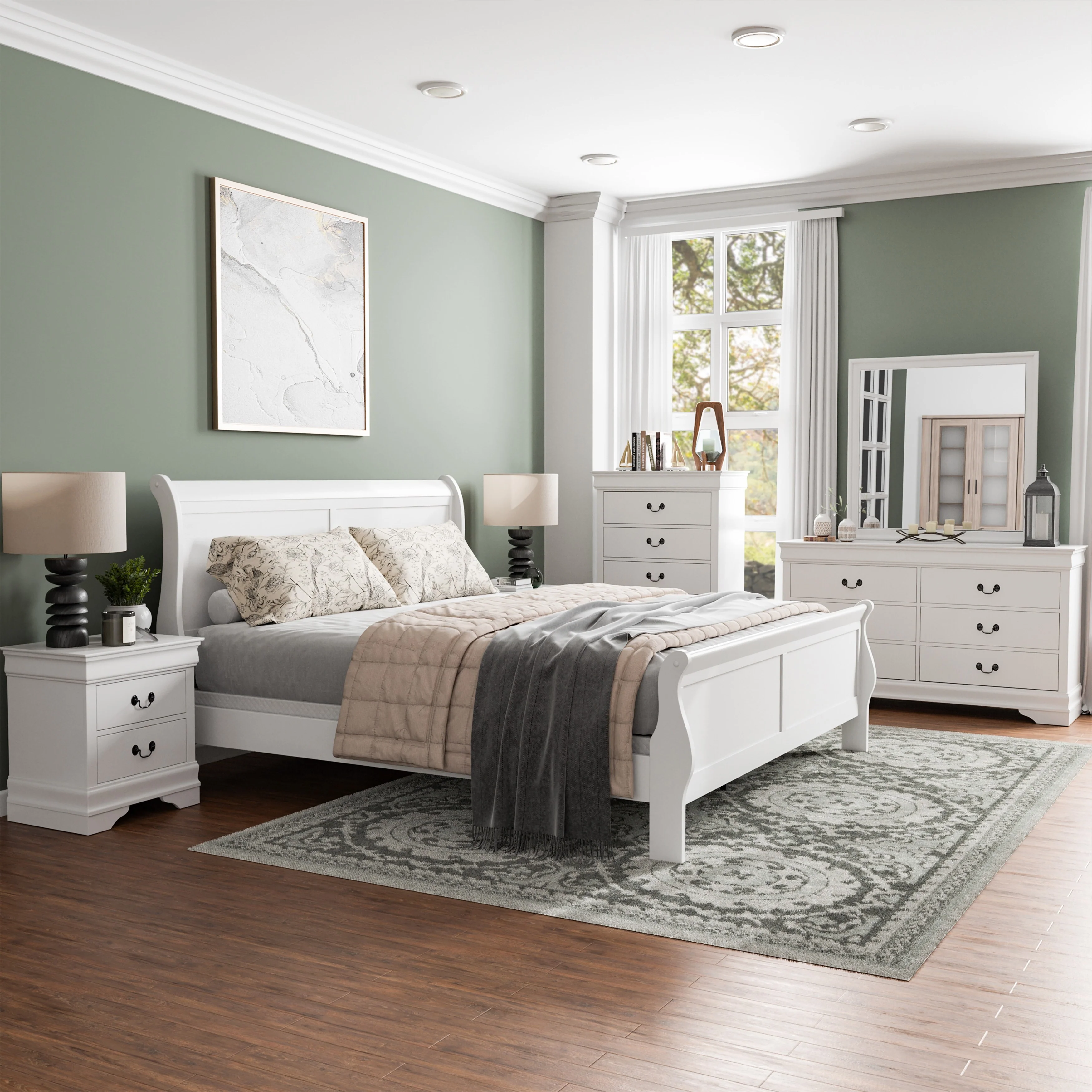 Furniture of America Devi Traditional Solid Wood 6-Piece Sleigh Bedroom Set